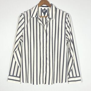 Lands’ End 12P No Iron Supima Cotton Stripe Button Down Shirt Petite Blue White